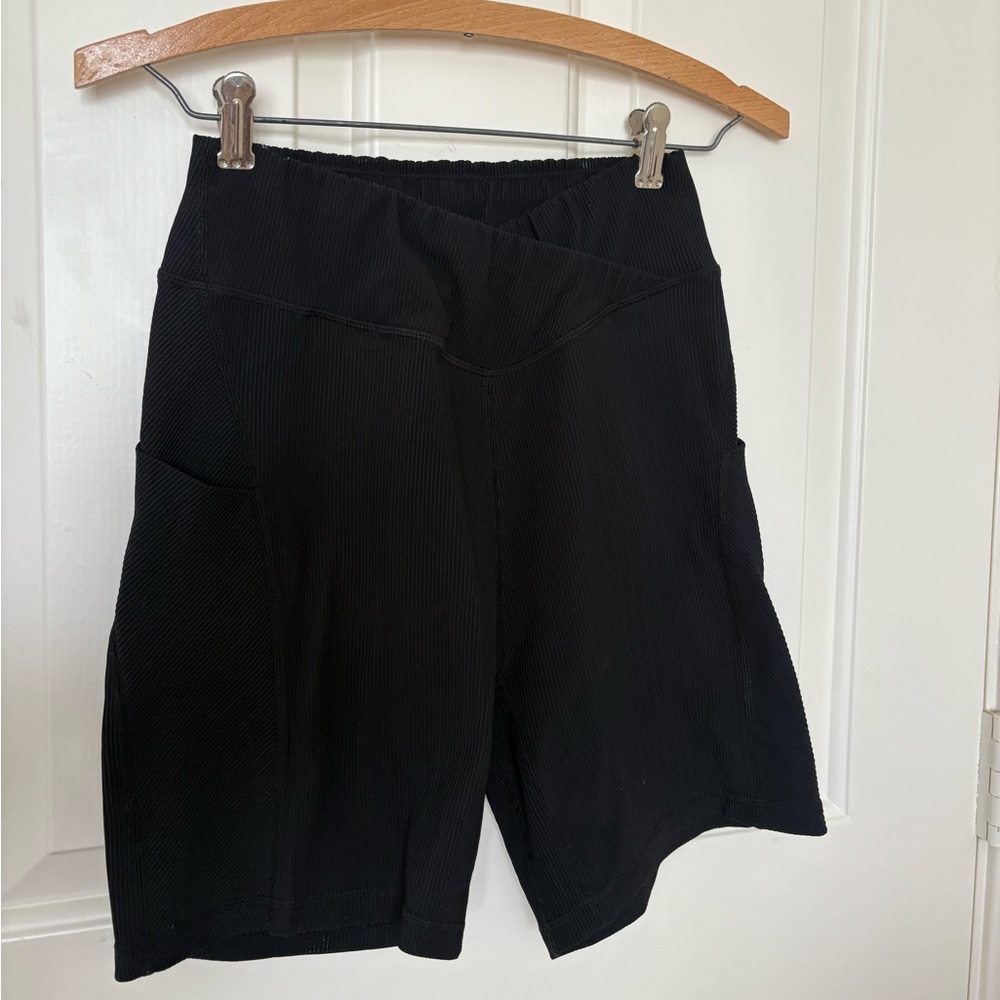 Amazon Essentials Black Ribbed High-Waist Biker Shorts